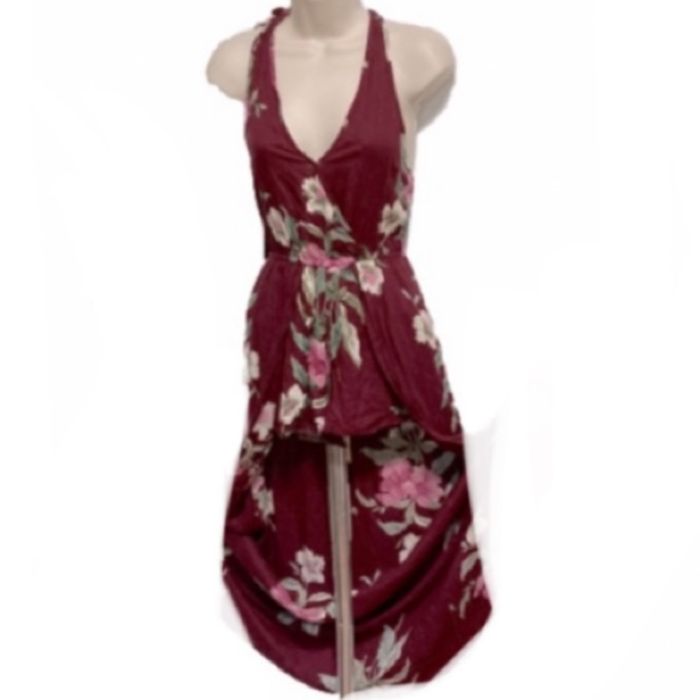 BAND OF GYPSIES Walk Through Maxi Dress Shorts Romper Floral Burgundy Womens XS